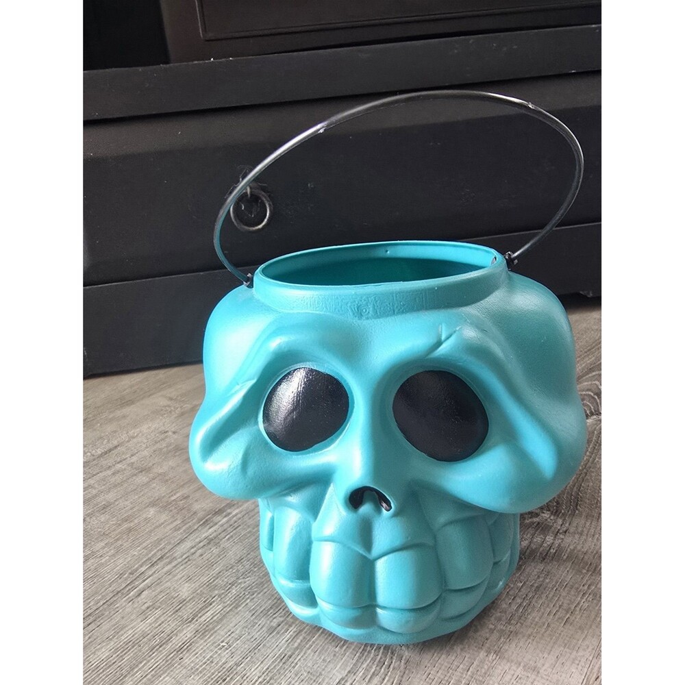 Rare Teal Colored Skull Halloween Bucket Vintage-Inspired Blow Mold Mexico